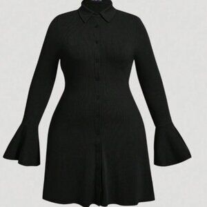 Shein Bell Sleeve Button Front Shirt Dress 1x